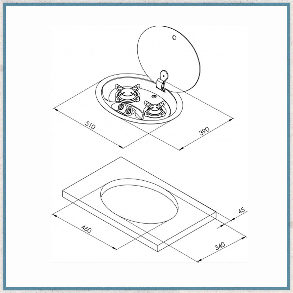 Can Hoodiny Oval 2 Burner Gas Hob with Glass Lid-Camper Interiors