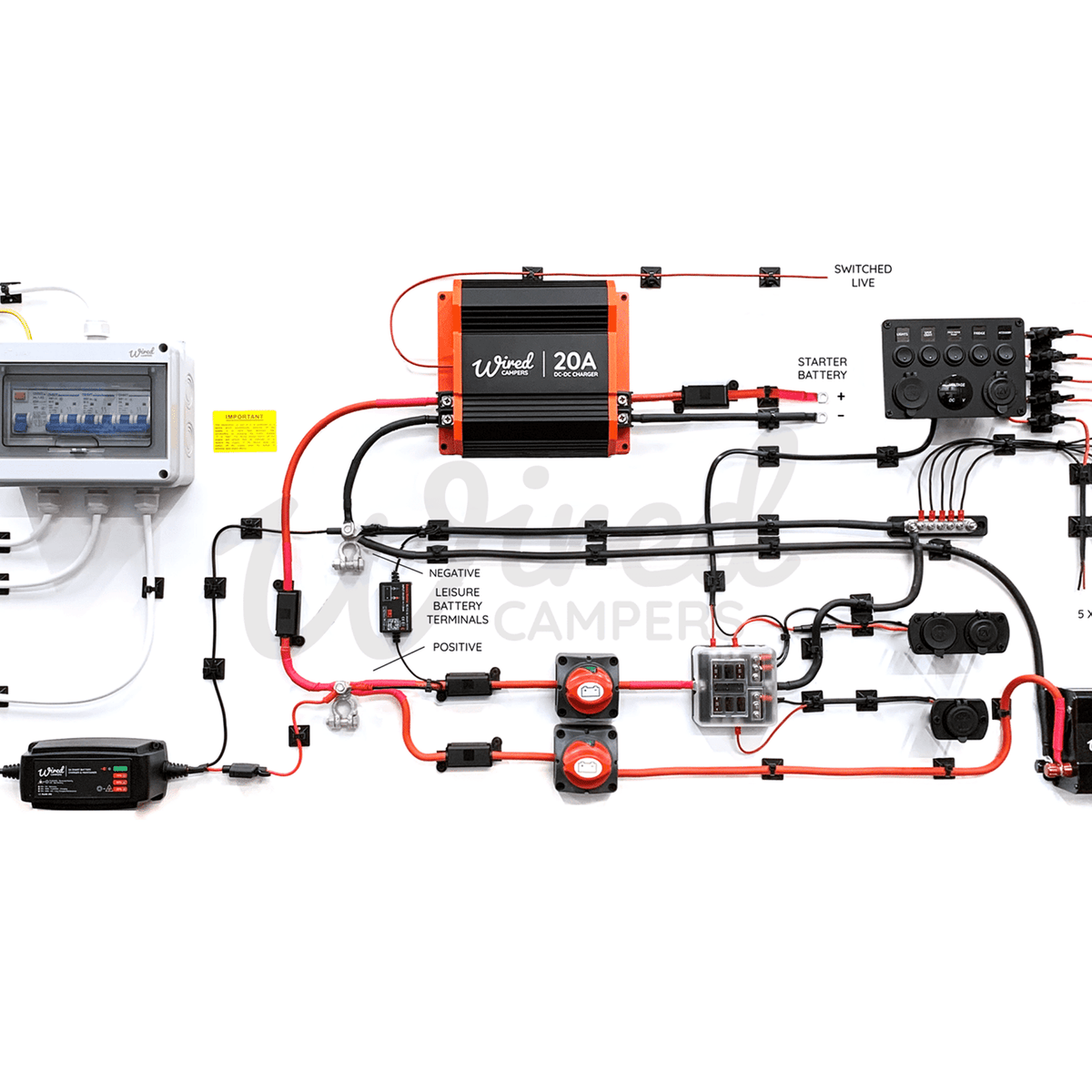 12V DC-DC & 240V Mains Hook Up & Mini Off Grid 1000W Inverter Complete Camper Van Kit