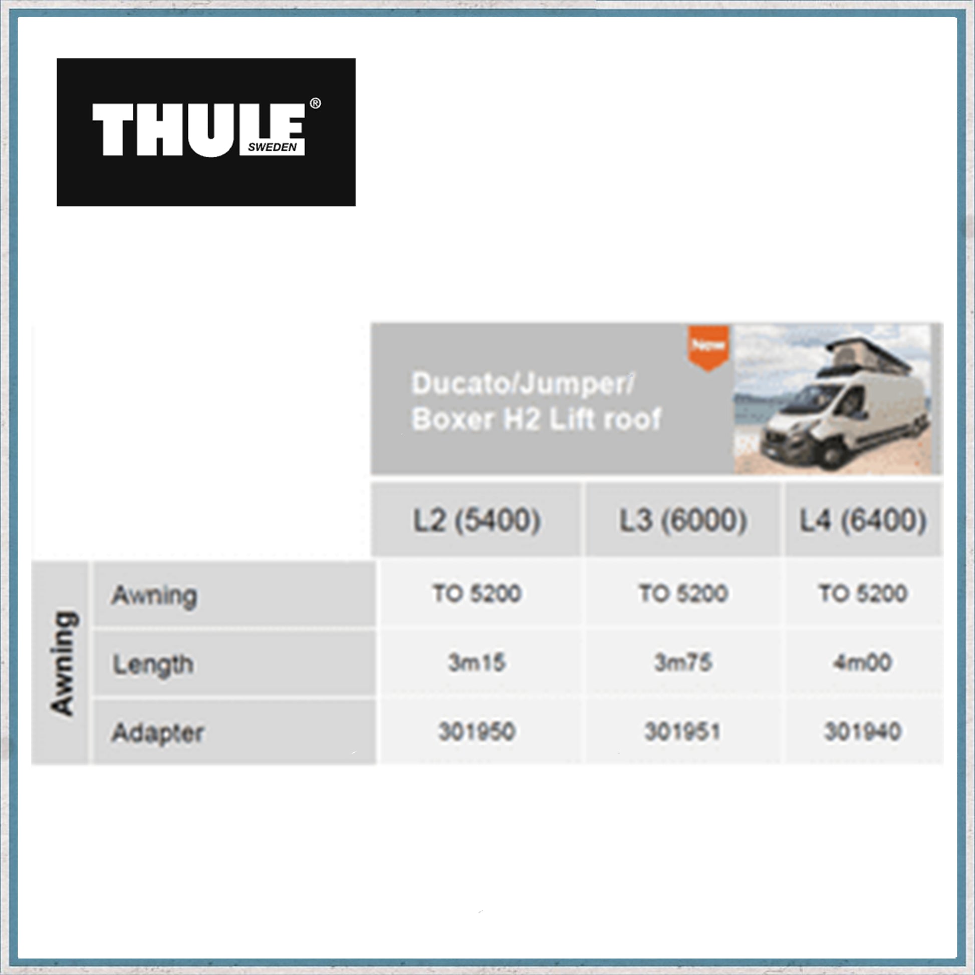 Thule Ducato H2 Lift Roof LED Awning Bracket-Camper Interiors