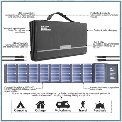 Hyundai H60 60W Portable and Foldable Solar Charger With USB and DC Connectivity-Camper Interiors