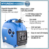 Hyundai 2000W Portable Petrol Inverter Generator | HY2000Si