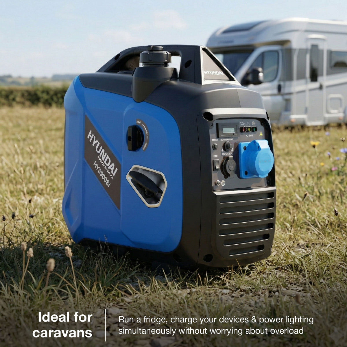 Hyundai 3.3kW / 3300W Inverter Generator, Recoil Start, Pure Sine Wave | HY3900Si motorhome