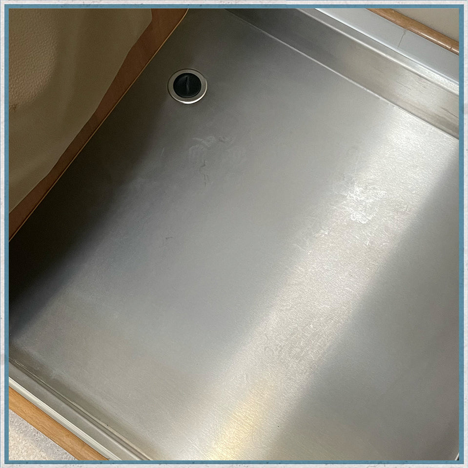 Bespoke Stainless Steel Shower Tray With Optional Hand-Cut Bamboo Duck Boards-Camper Interiors