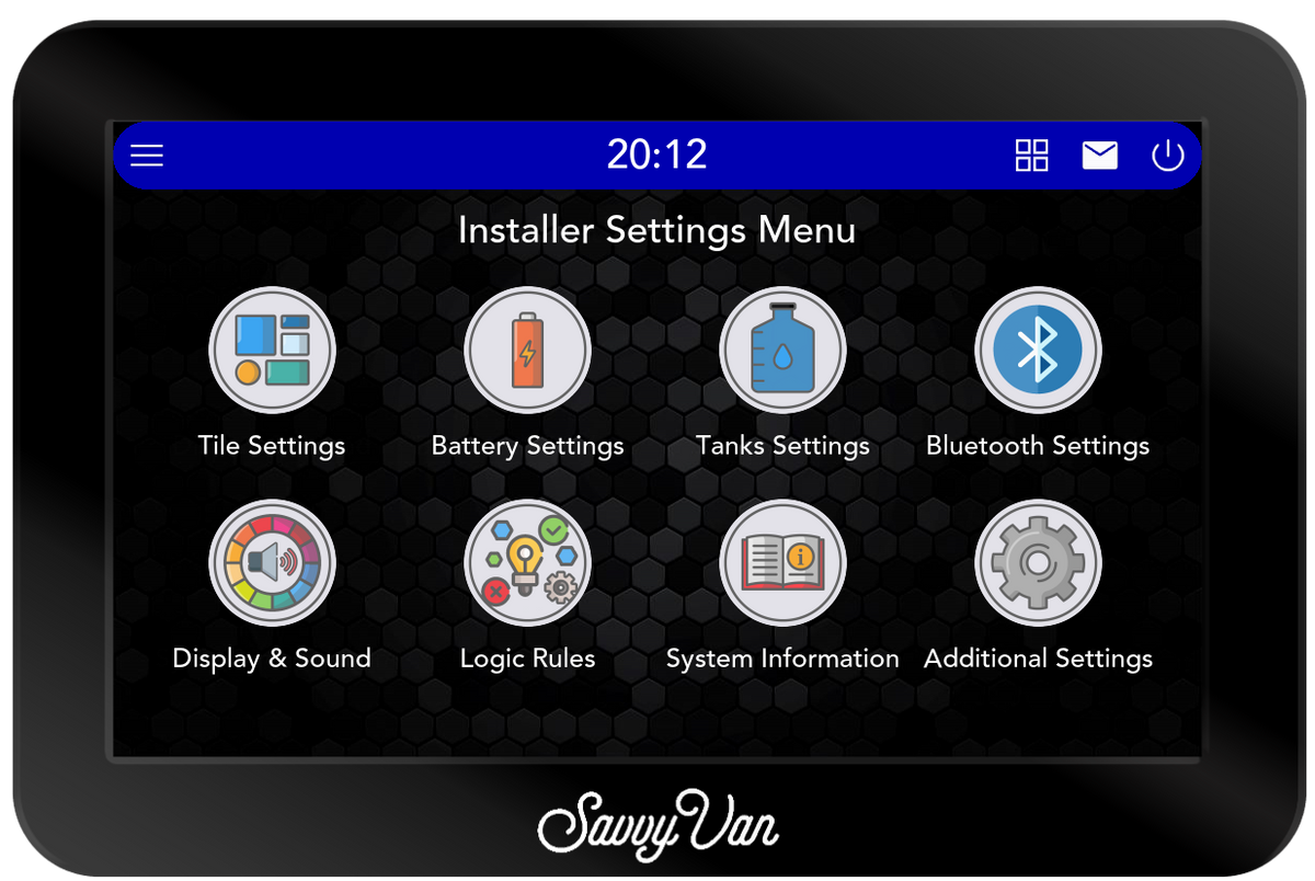 SavvyVan3 Settings Menu