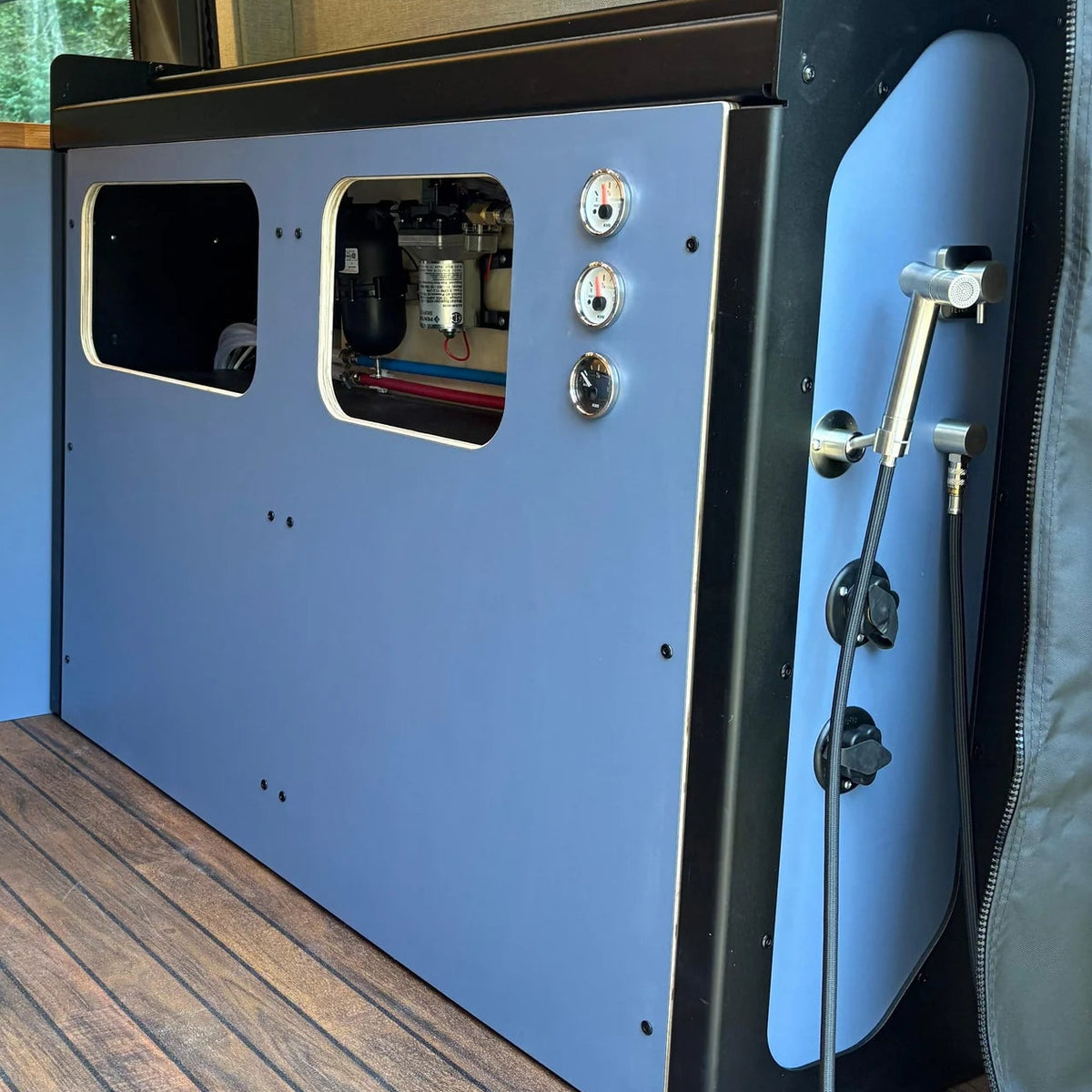 Shower port in van conversion