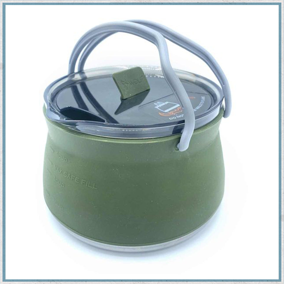 Wolf Outdoors EzyStow Collapsible Kettle 1L Olive Green-Camper Interiors