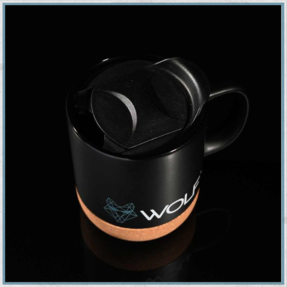 Wolf Outdoors Ceramic Mug with Lid and Cork Base Black-Camper Interiors