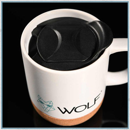 Wolf Outdoors Ceramic Mug with Lid and Cork Base White-Camper Interiors