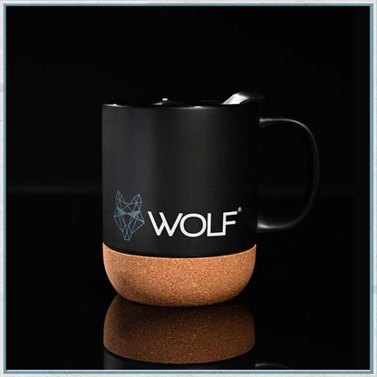 Wolf Outdoors Ceramic Mug with Lid and Cork Base Black-Camper Interiors