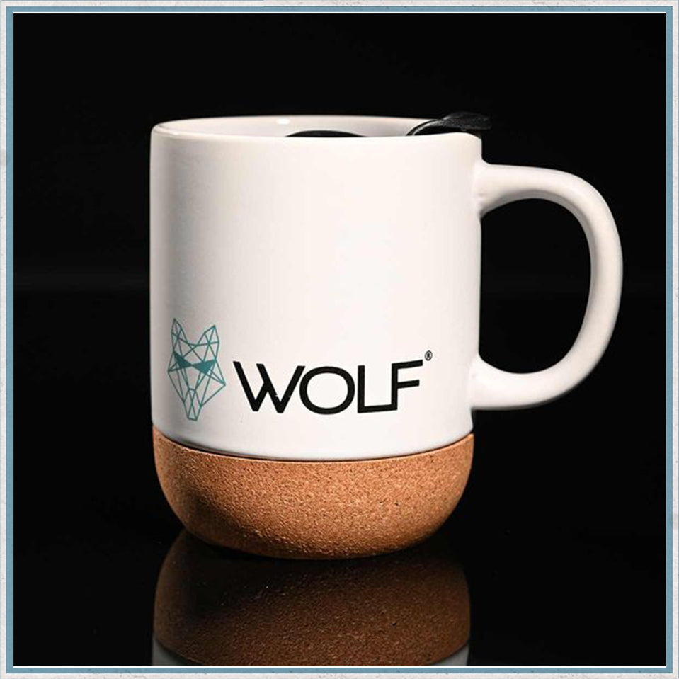 Wolf Outdoors Ceramic Mug With Lid And Cork Base White