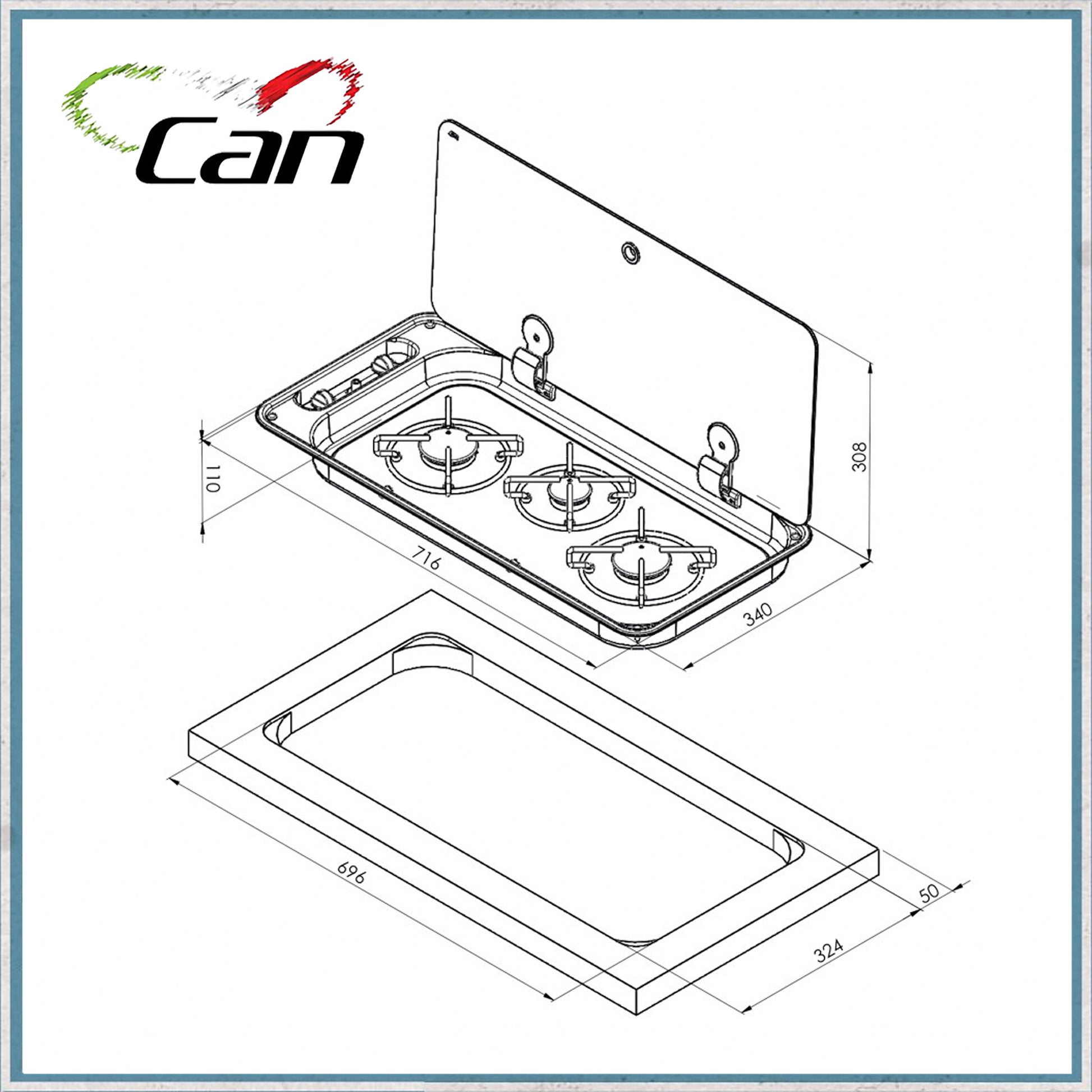 CAN FC1349 Three Burner Gas Hob-Camper Interiors