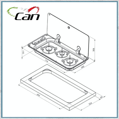 CAN FC1349 Three Burner Gas Hob-Camper Interiors