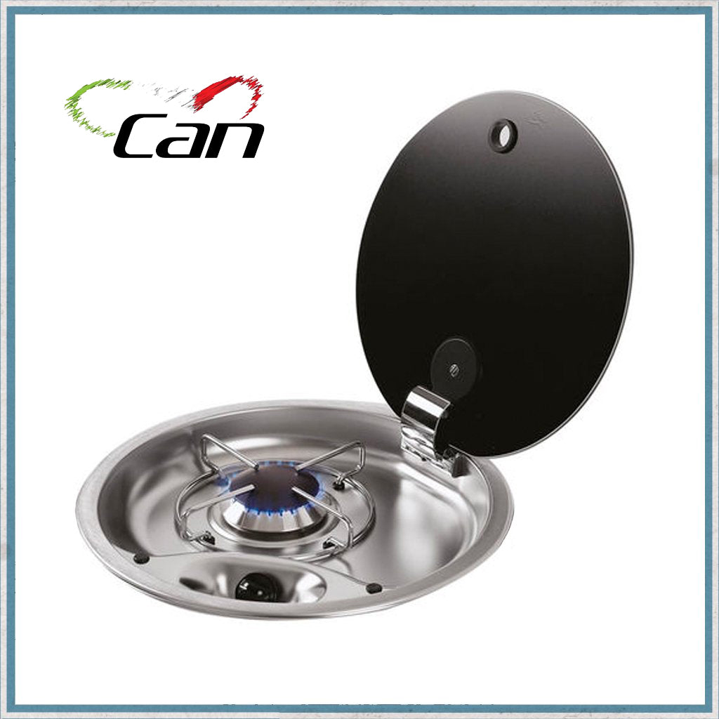 Can FC1345 Single Burner Gas Hob with Glass Lid-Camper Interiors