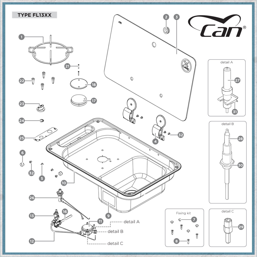 Spare parts for CAN FL1300 range cooker/hob units FL1323 and FL1324