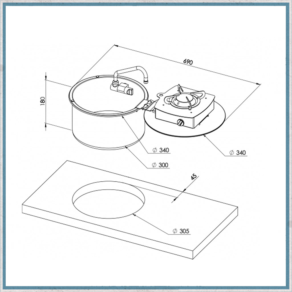 Can LC1701 Foldy Round Sink With Flip Over Hob-Camper Interiors