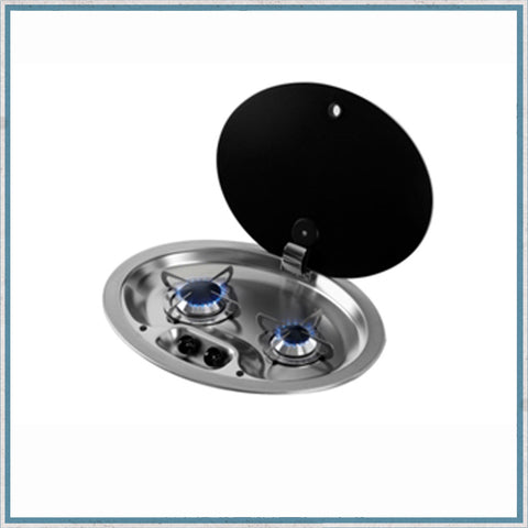 Can Hoodiny Oval 2 Burner Gas Hob with Glass Lid